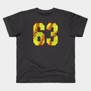 Fastpitch Softball Number 63 #63 Softball Shirt Jersey Uniform Favorite Player Biggest Fan Kids T-Shirt